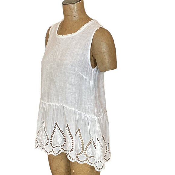 SPAZIOCHIC Italy 100% Linen Sleeveless Tank Top M Ruffle Embroidery Cutouts 271G - Picture 4 of 8